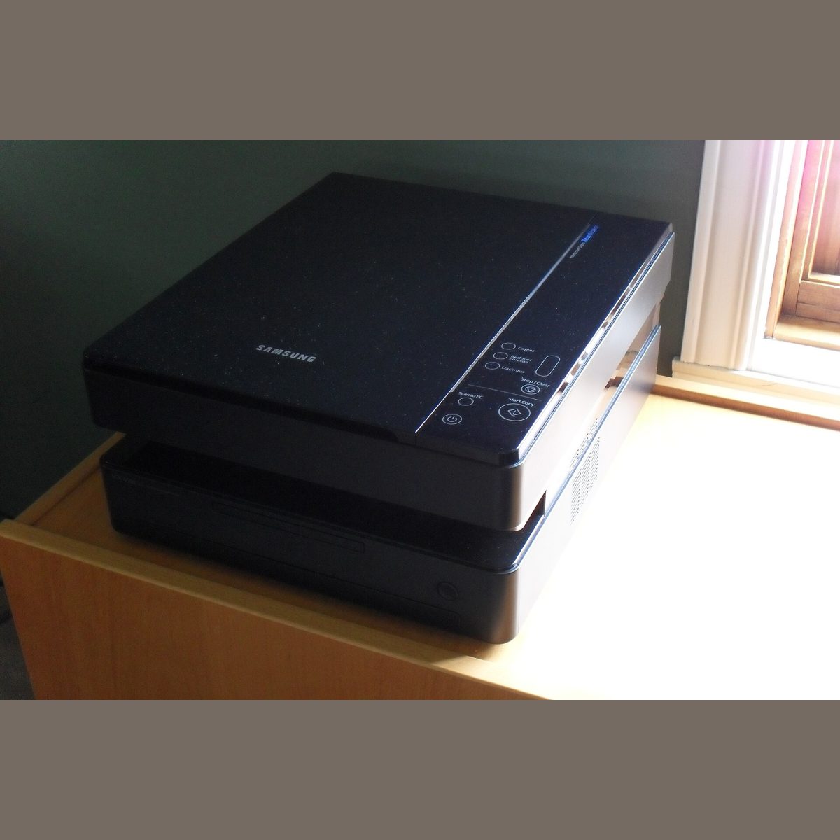 Stock photograph of an office printer, standing in for a picture of the Epson EcoTank L3250 colour printer and scanner